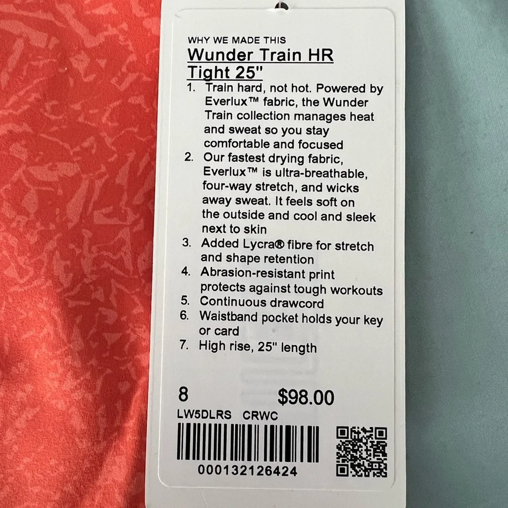 Winder Train HR 15" High-Rise Lululemon Orange Leggings - Picture 2 of 2